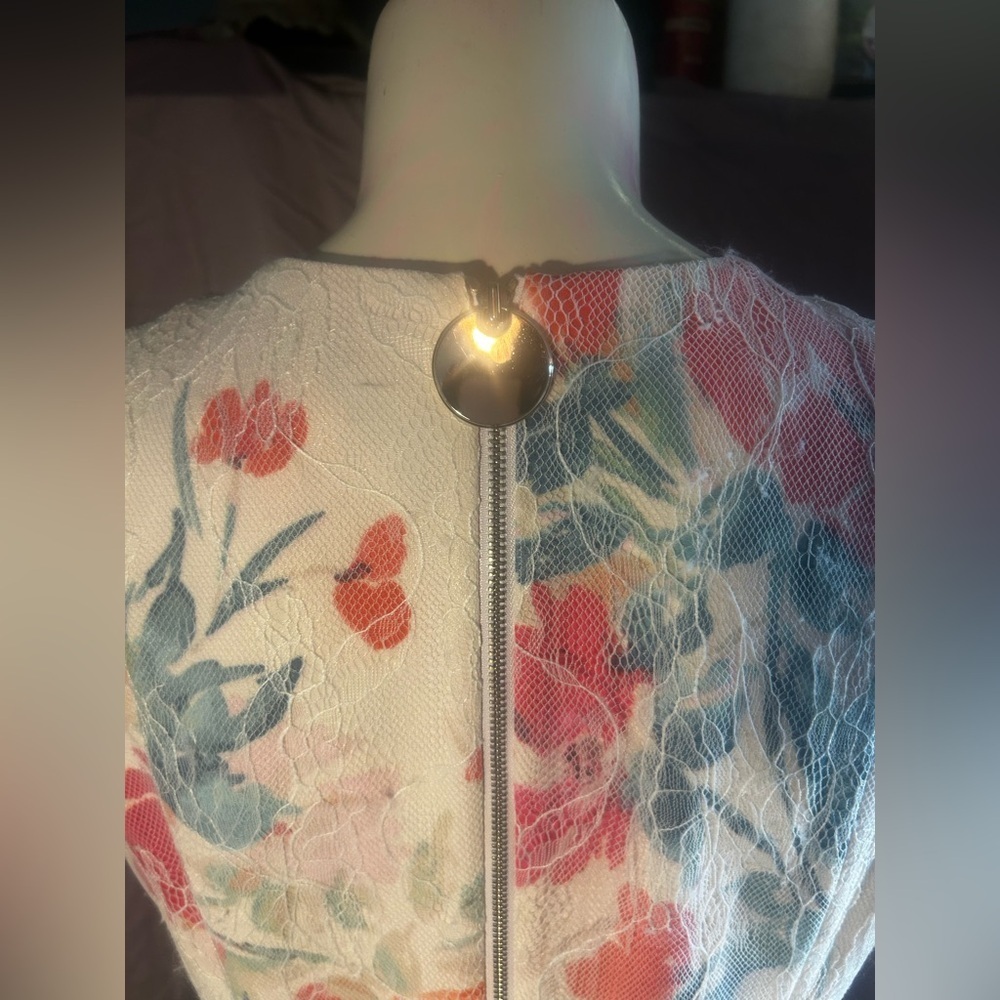 Calvin Klein Floral Midi Dress - Cream, Orange, Blue - Picture 10 of 12